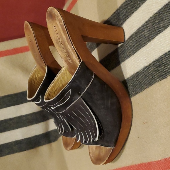 Billy Reid Brown Suede Tassel Wooden Mules Size 9 1/2 - Picture 3 of 8